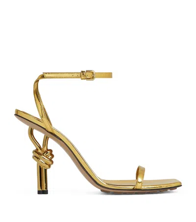 Bottega Veneta Metallic Knot-heel Ankle-strap Sandals In Gold