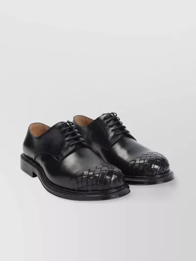 Bottega Veneta Leather Lace-up Shoes Featuring Signature Detail In Black
