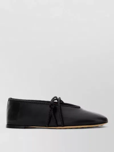 Bottega Veneta Leather Mary Jane Ballerinas Braided Detail In Black