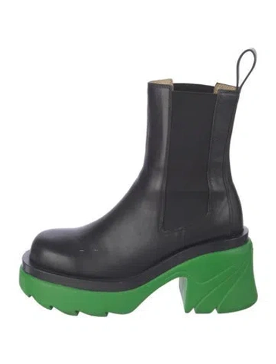 Pre-owned Bottega Veneta Leather Mesh Accents Combat Boots In Green