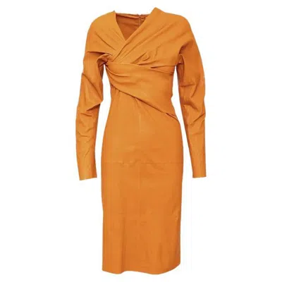 Pre-owned Bottega Veneta Leather Midi Dress - '20s In Orange