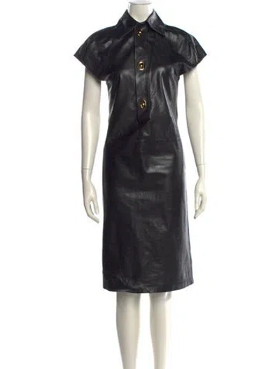 Pre-owned Bottega Veneta Leather Midi Length Dress In Black