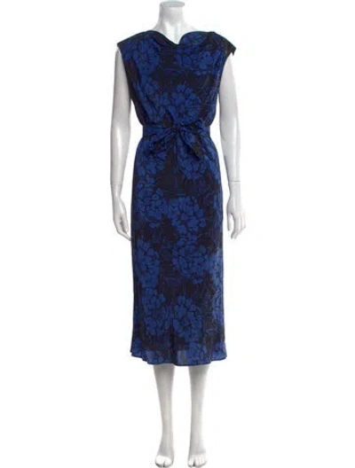 Pre-owned Bottega Veneta Leather Midi Length Dress In Blue