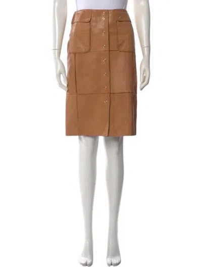 Pre-owned Bottega Veneta Leather Midi Length Skirt In Neutral