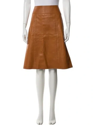 Pre-owned Bottega Veneta Leather Midi Length Skirt In Orange
