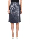 Bottega Veneta Blue Embossed Leather Midi Skirt