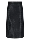 Bottega Veneta Intrecciato Leather Midi Skirt In Black