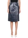 Bottega Veneta Blue Embossed Leather Midi Skirt In Blue