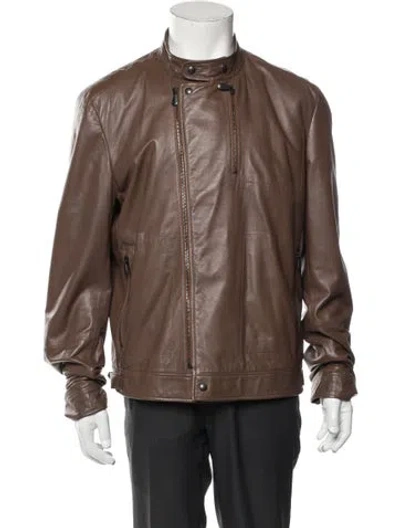 Pre-owned Bottega Veneta Leather Moto Jacket In Brown