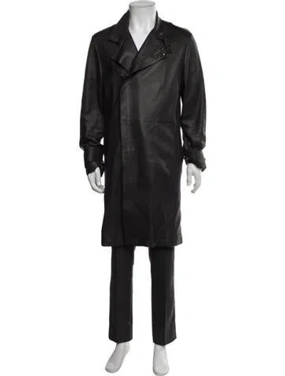 Pre-owned Bottega Veneta Leather Overcoat In Black