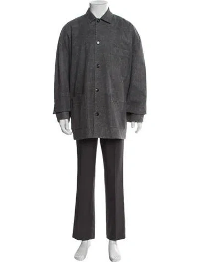 Pre-owned Bottega Veneta Leather Overcoat W/ Tags In Gray