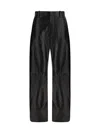 Bottega Veneta Mid-rise Leather Barrel-leg Pants In Black