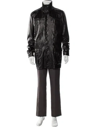 Pre-owned Bottega Veneta Leather Parka In Black