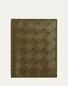 Bottega Veneta Leather Passport Case In 3327 Olive Oil-gold