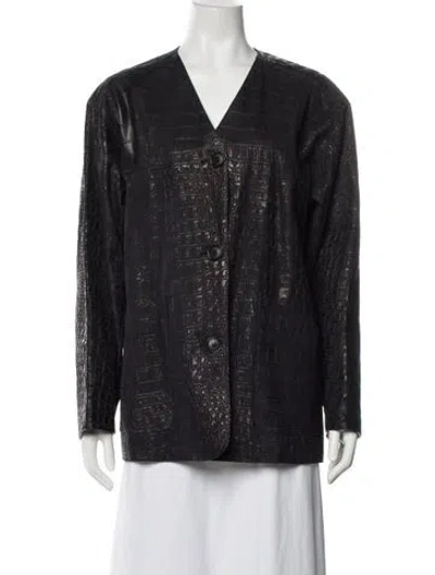 Pre-owned Bottega Veneta Leather Patterned Jacket In Black