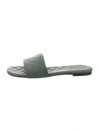 Pre-owned Bottega Veneta Leather Patterned Slides In Green