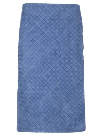 Bottega Veneta Leather Pencil Skirt Knitwear Light Blue In Multi