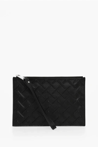 Bottega Veneta Leather Pochette With Embossed Pattern In Black