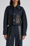 Bottega Veneta Women Blue Jacket With Classic Collar And Two Front Leather Patch Pockets In Cotton A In Blue