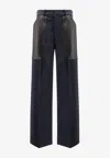 Bottega Veneta Leather-pockets Straight-leg Pants In Blue