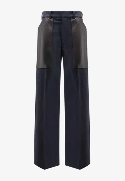 Bottega Veneta Leather-pockets Straight-leg Pants In Blue