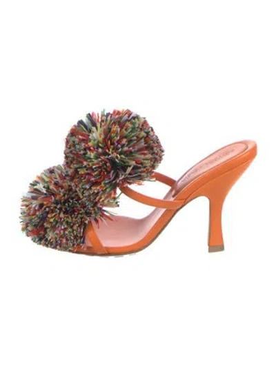 Pre-owned Bottega Veneta Leather Pom-pom Embellishments Slides In Orange