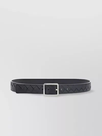 Bottega Veneta Rectangle Buckle Belt In Intrecciato Leather In Inkwell