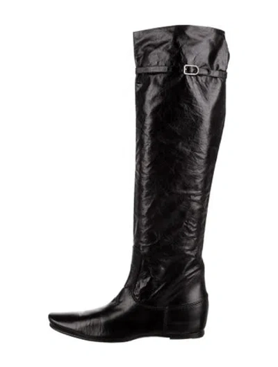 Pre-owned Bottega Veneta Leather Rain Boots In Black