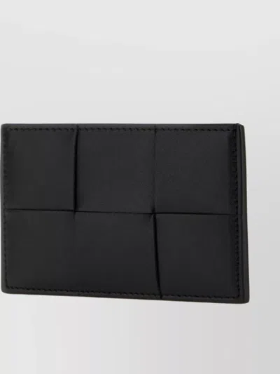 Bottega Veneta Leather Rectangular Card Holder With Stitched Detailing In Black