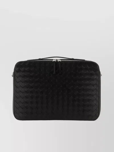 Bottega Veneta Leather Rectangular Woven Texture Shoulder Bag In Black