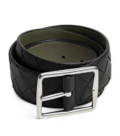 Bottega Veneta Leather Reverso Belt In Black