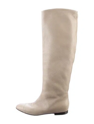 Pre-owned Bottega Veneta Leather Riding Boots In Neutral