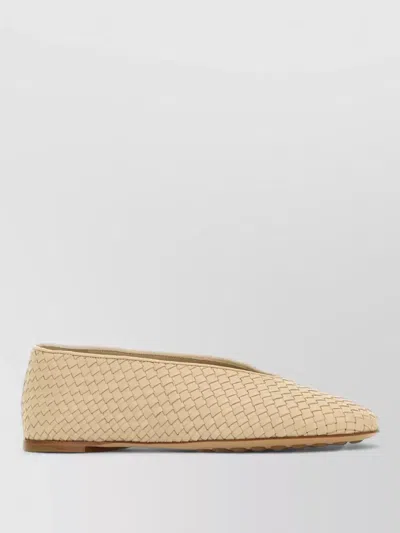 Bottega Veneta Leather Rosa Ballerinas With Flat Sole And Woven Texture In Gold