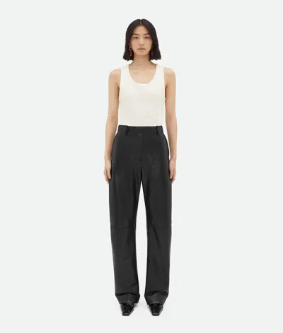 Bottega Veneta Leather Rounded Leg Trousers In Black