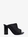 Bottega Veneta Intreccio Pattern Leather Sandals With Cylinder Heel In Black