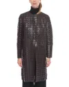 Bottega Veneta Knitted Leather Satine Coat With Drawstring In Brown