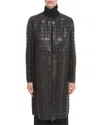 Bottega Veneta Knitted Leather Satine Coat With Drawstring In Brown