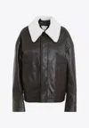 Bottega Veneta Brown Detachable Collar Leather Jacket In Fondant