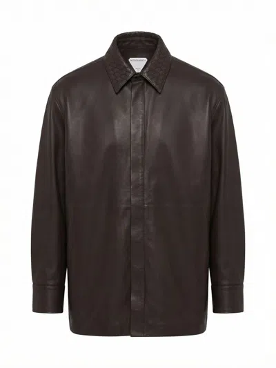 Bottega Veneta Leather Shirt In Brown