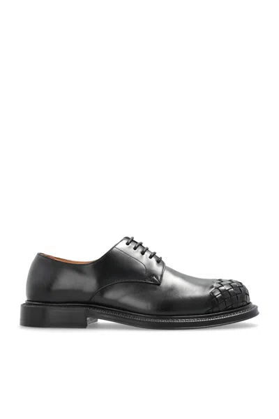 Bottega Veneta Leather Lace-up Shoes Featuring Signature Detail In Black