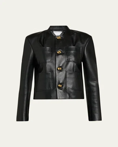 Bottega Veneta Leather Single-breasted Jacket In Black