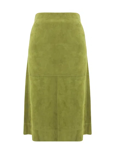 Bottega Veneta Suede Leather Midi Skirt Clothing In Green