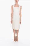 Bottega Veneta Leather Sleeveless Midi Dress With Squared Neckline