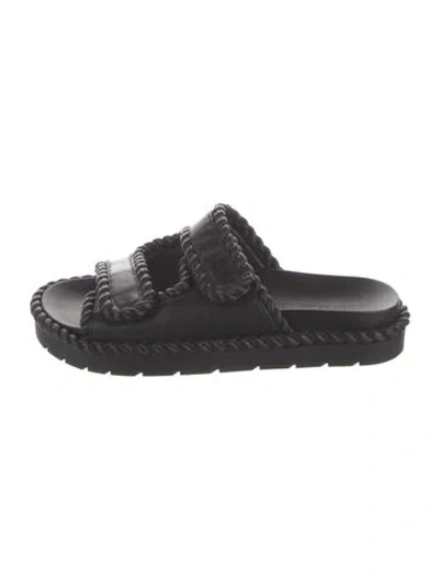 Pre-owned Bottega Veneta Leather Slides In Black
