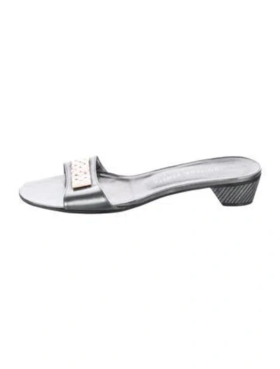 Pre-owned Bottega Veneta Leather Slides In Silver