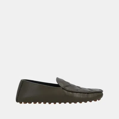 Pre-owned Bottega Veneta Leather Slip On Loafers Size 41 In Green