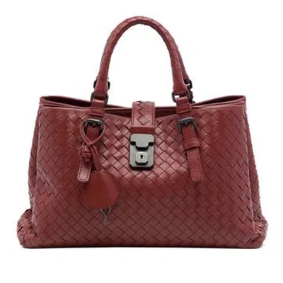 Pre-owned Bottega Veneta Leather Small Nappa Intrecciato Roma Satchel In Burgundy