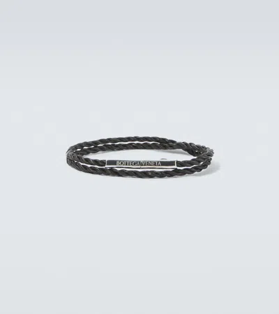 Bottega Veneta Leather Sterling Silver Bracelet In Brown