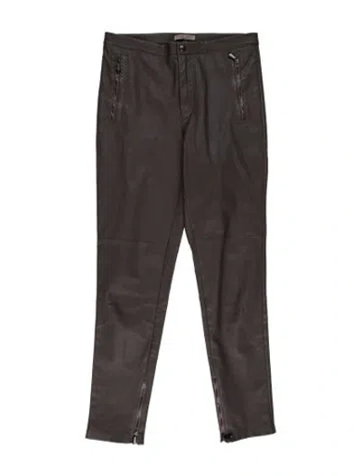 Pre-owned Bottega Veneta Leather Straight Leg Pants In Gray