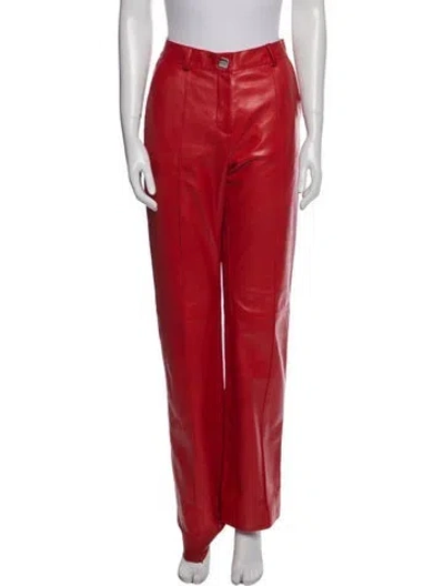 Pre-owned Bottega Veneta Leather Straight Leg Pants In Red